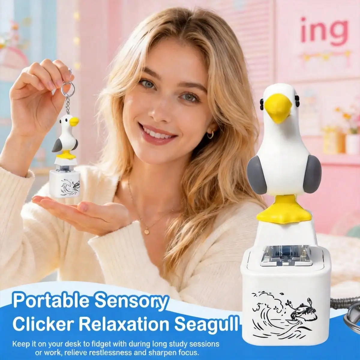 FTCY Mine Bird Keychain Luminous Sounding Stress Relief Sound Seagull Creative Fidget Keychain Supporting Wholesale
