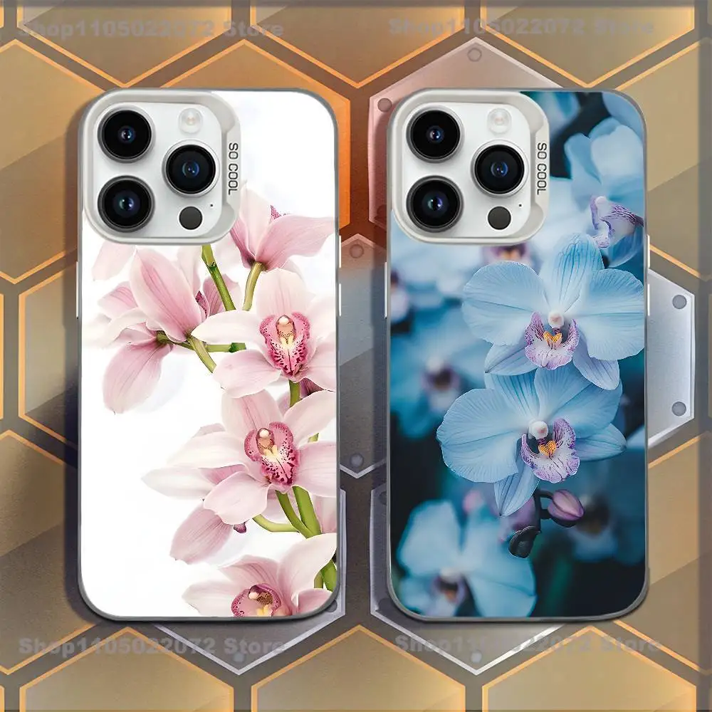 

Elegant Fashion Pink Blue Orchid Phone Case For iPhone 16,15,14,13,12,11,Mini,Pro,E,MAX White Candy Matte Shockproof Cover