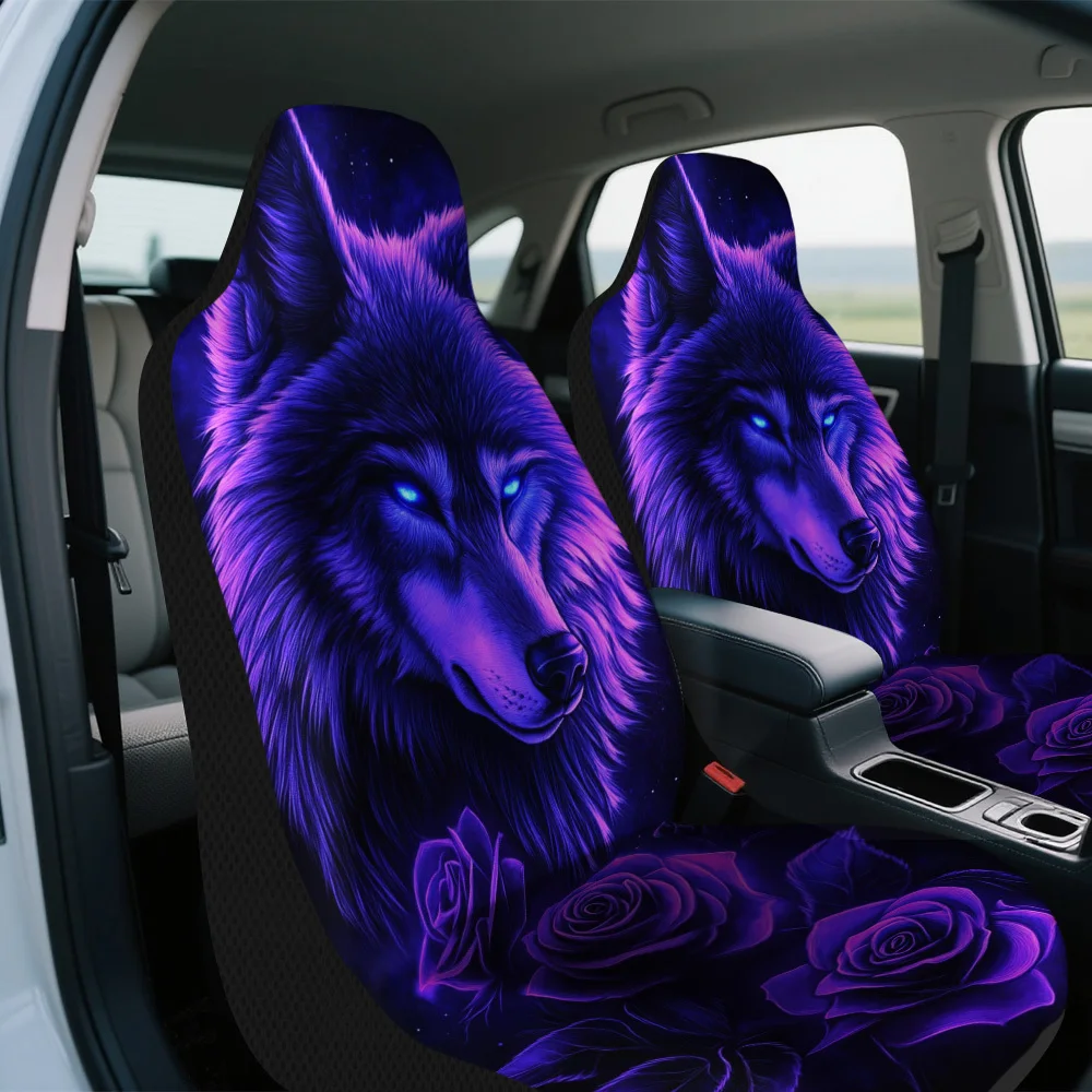 Set Of 2 Mystic Wolf And Roses Design Car Seat Covers – Suitable For Cars, Trucks, Vans, And Suvs | Sturdy Polyester Front Seat
