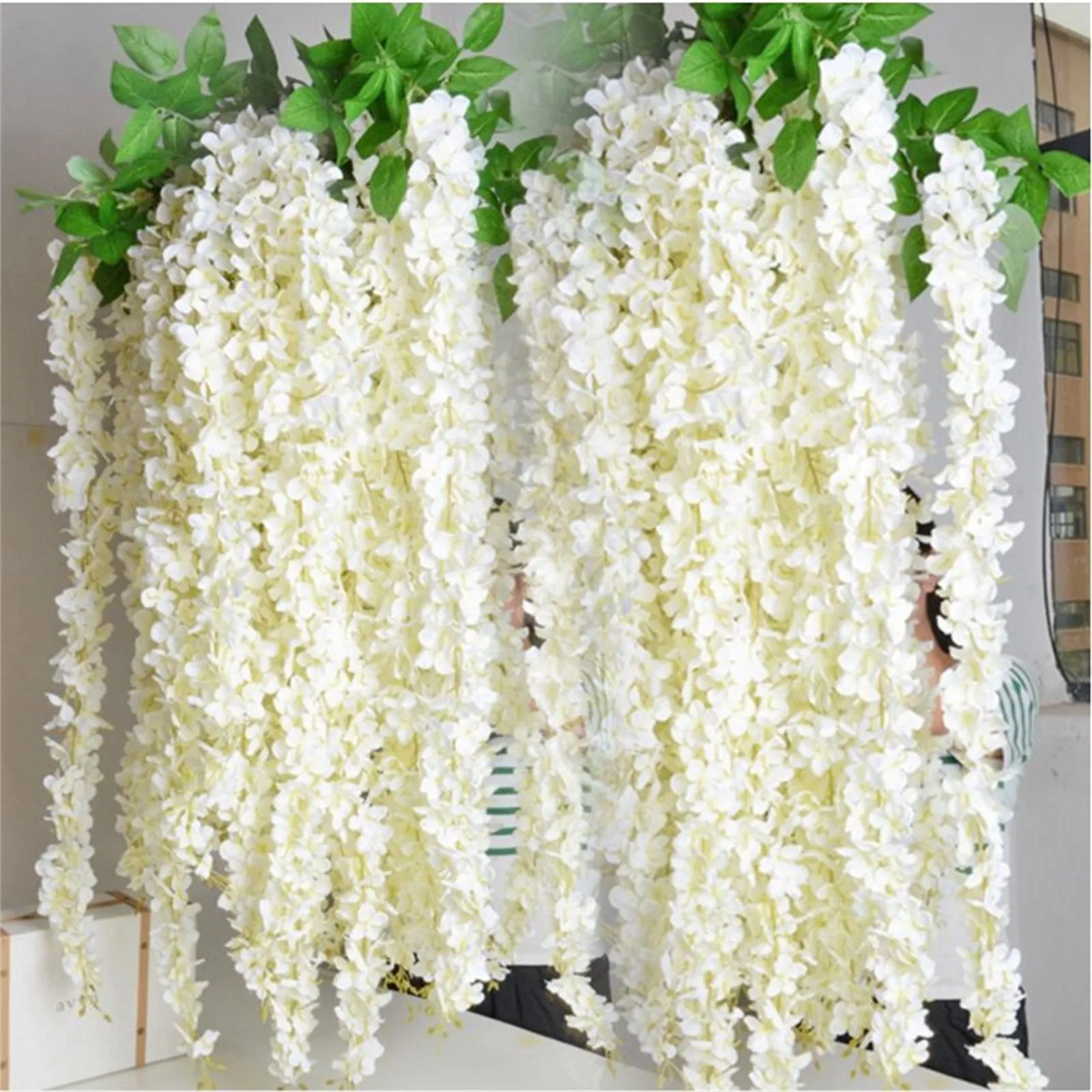 

Decrative Hydrangea Rattan Wisteria Flower Decoration Flower String Home Ceiling Fake Flower Wedding Hanging Violet Wall Decor