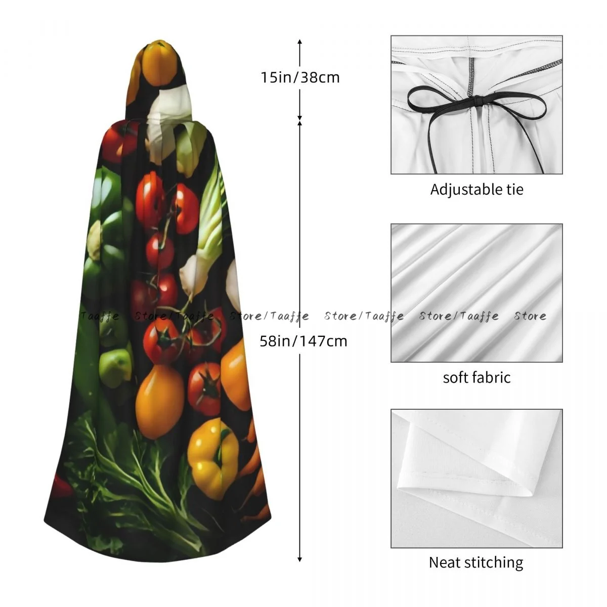 Capa unisex de Halloween con verduras y brócoli, tomates, pimientos, capa con capucha, disfraz Medieval, bruja, Wicca, vampiro