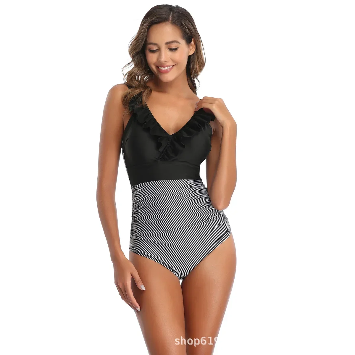 

Горячая распродажа сезона, новый цельный купальник, цветной блок, круглая голова, трансграничный купальник, разноцветный интегрированный дизайн, Sportswe