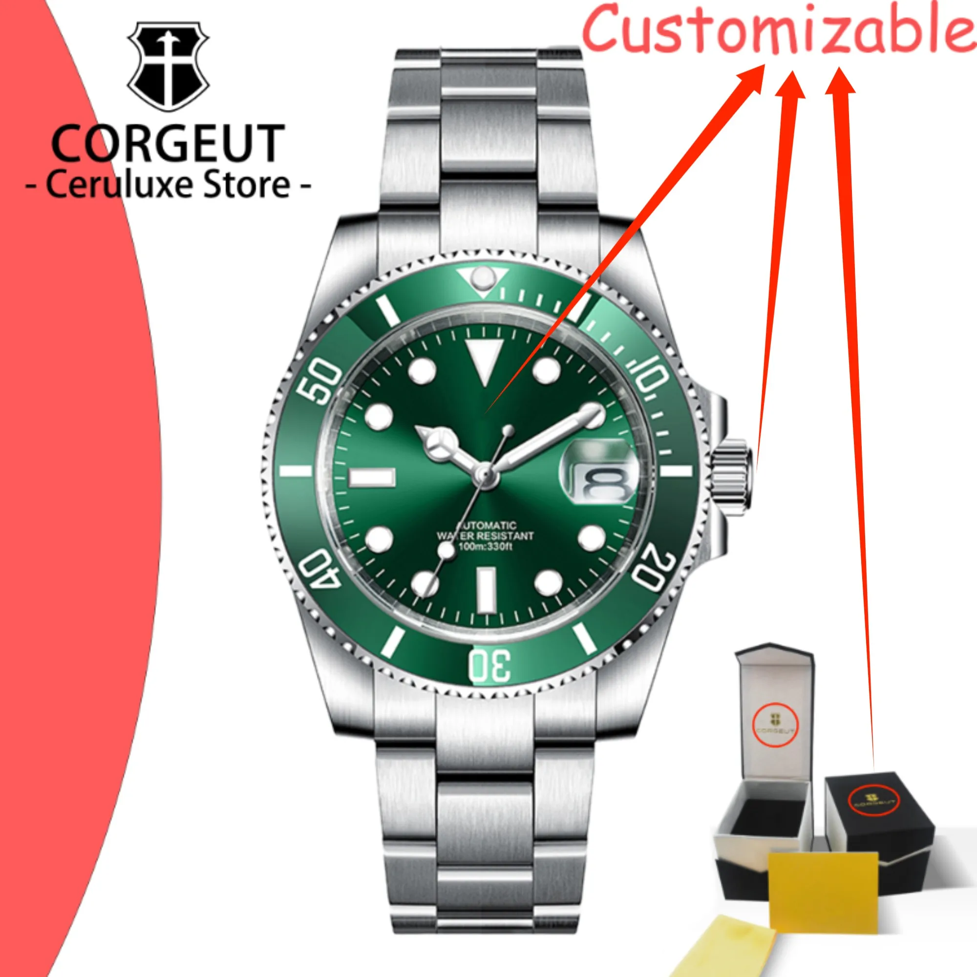 

CUSTOM Logo 40mm NH35 PT5000 movement Automatic Mechanical Sapphire Glass Ceramic Bezel Men Luminous Diver Watches Reloj Hombre