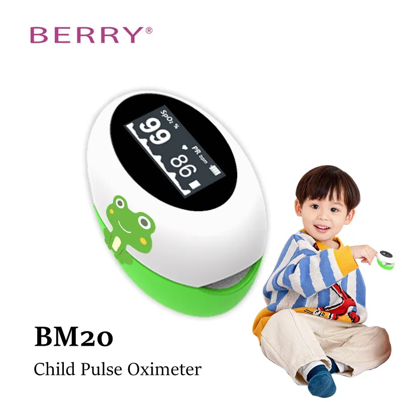 BERRY Child Finger Pulse Oximeter Baby Kid SPO2 PR Blood Oxygen Saturation Meter Heart Rate Monitor OLED Medical Home Healthcare