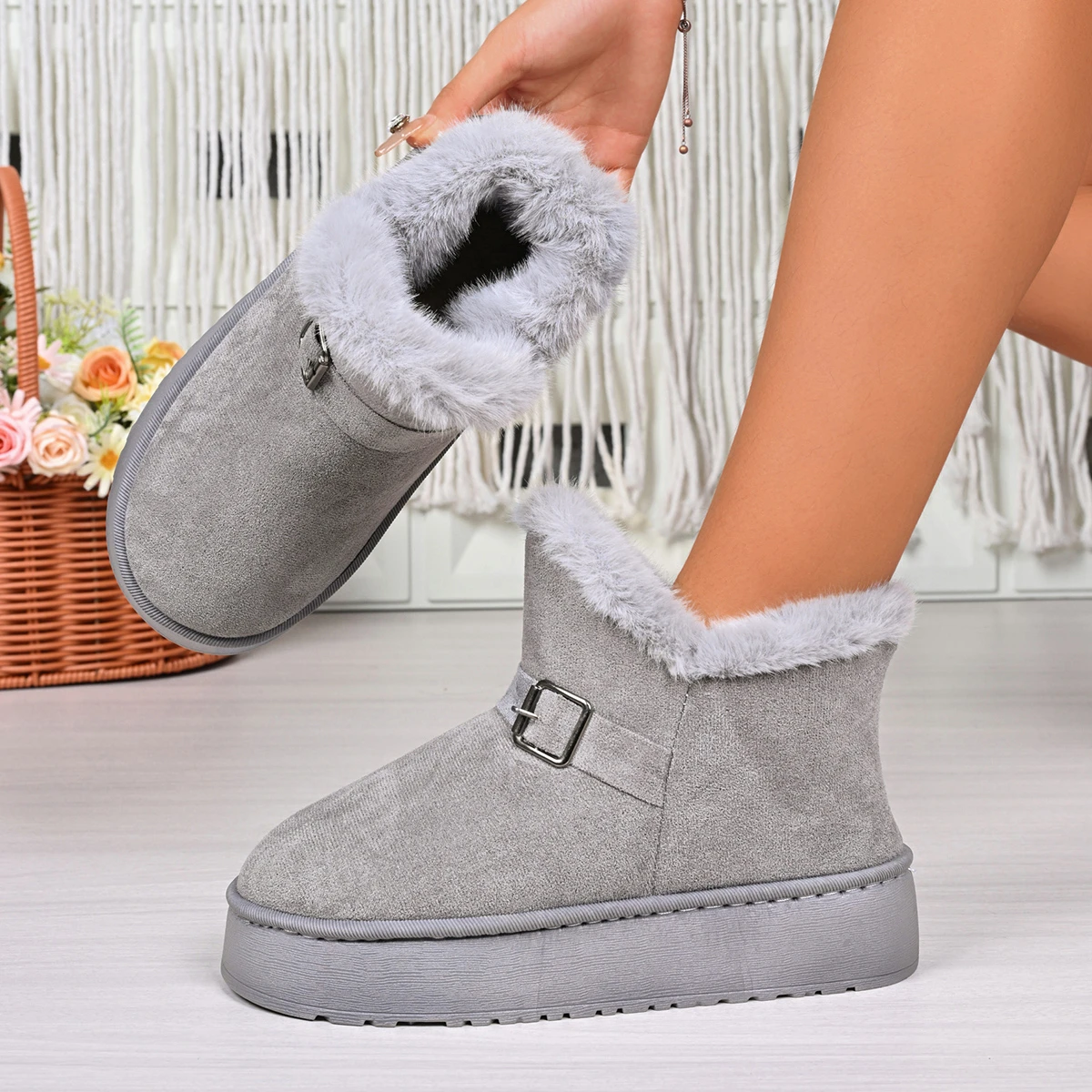 

Модные элегантные зимние ботинки с круглым носком, зимние износостойкие мягкие бархатные теплые женские уличные хлопковые туфли для домашнего плюша