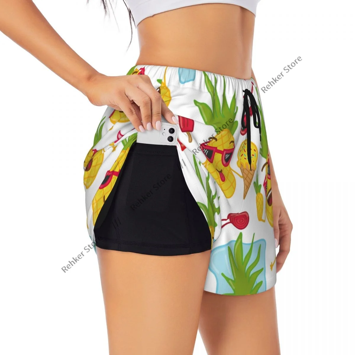 여성 요가 반바지 파인애플 귀여운 운동 반바지 피트니스 빠른 건조 숙녀 요가 체육관 러닝 짧은 바지 스포츠웨어