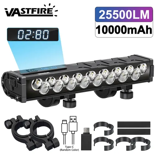 VASTFIRE-luz delantera para bicicleta, 25500 lúmenes, 10000mAh, linterna impermeable, carga USB, accesorios para lámpara de ciclismo de carretera y montaña