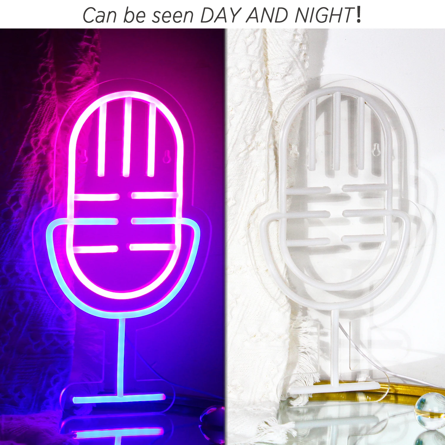 Microphone Neon Light Pink Blue Led Lights Music Melody Club Party Bar Pub Studio Sighs Room Decor Home Shop Wall Decorations