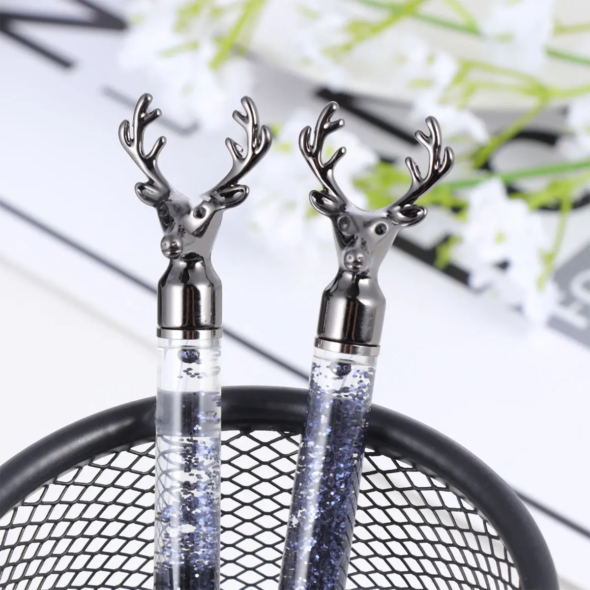 

2Pcs Deer Shape Metal Ballpoint Pens Diamond Writing Pen for Students Office School Smooth Writing Creative Stationery