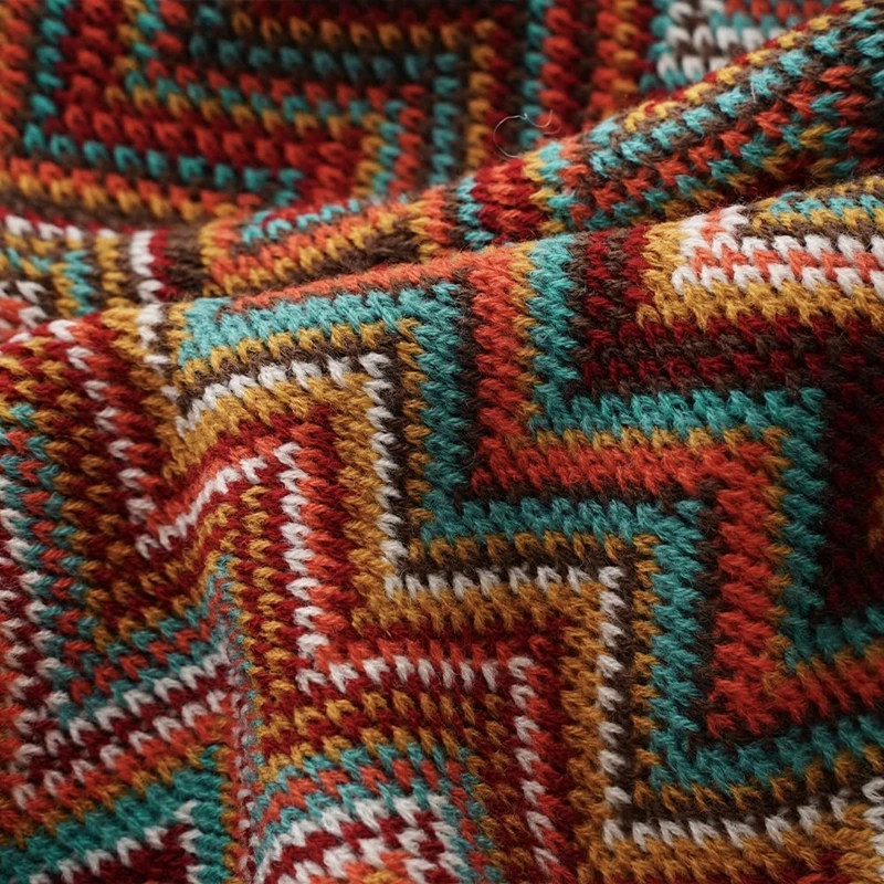 Boho Throw Blanket Rust Red Throw Blankets for Couch Bed Sofa Knitted Tassel Blanket Throw Lightweight Mexcian Afgan Blanket