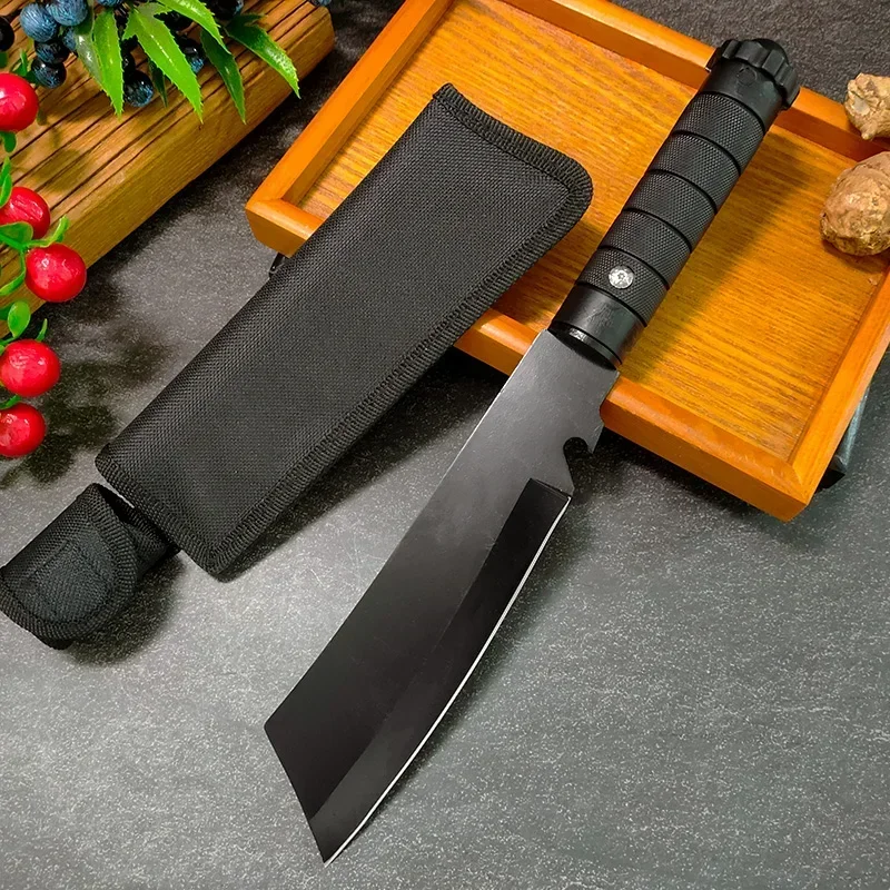 سكين جزار مصنوع يدويًا من الفولاذ المقاوم للصدأ - ساطور حاد مع مقبض بلاستيكي لقطع اللحوم وإعداد المطبخ