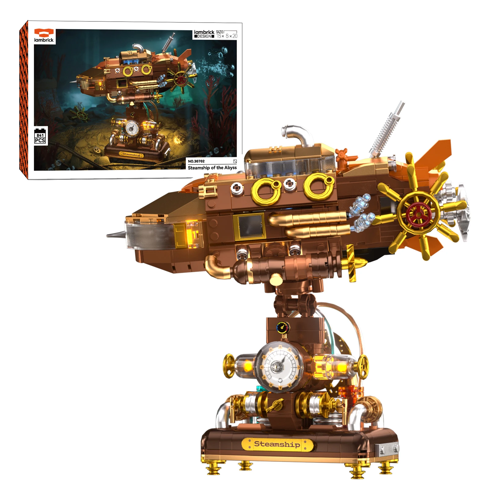 

740PCS MOC Deep Sea Steamer Boat Building Blocks Set with LED Lights, DIY Model Puzzle Educational Gift for Kids