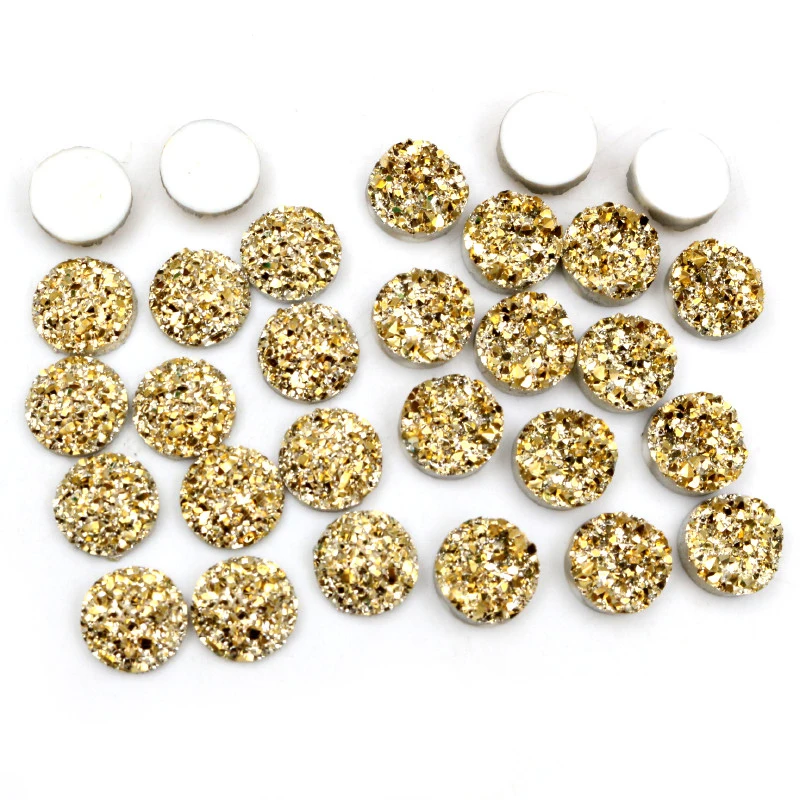 New Fashion 40pcs 8mm 10mm Gold Color 2-Style Flat Back Resin Cabochons Cameo Dome DIY Jewelry Making Accessories