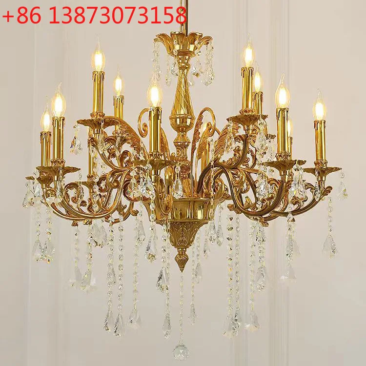 

Light luxury living room chandelier French copper villa dining room bedroom lamp Luxury atmosphere duplex floor crystal lamp