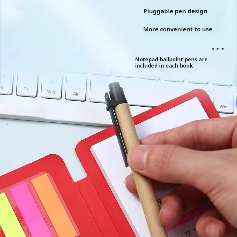 دفتر ملاحظات بسيط مع ملاحظات لاصقة وقلم متعدد الوظائف وملصقات ملصقات للمذكرات وقائمة التسوق وقرطاسية الطلاب