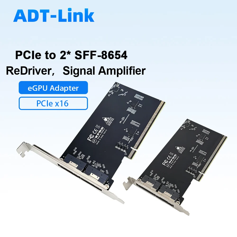 PCIe x16 to 2 Port SFF-8654 Adapter ReDriver Signal Amplifier External GPU eGPU Converter SFF 8654 8I High Speed Data Cable