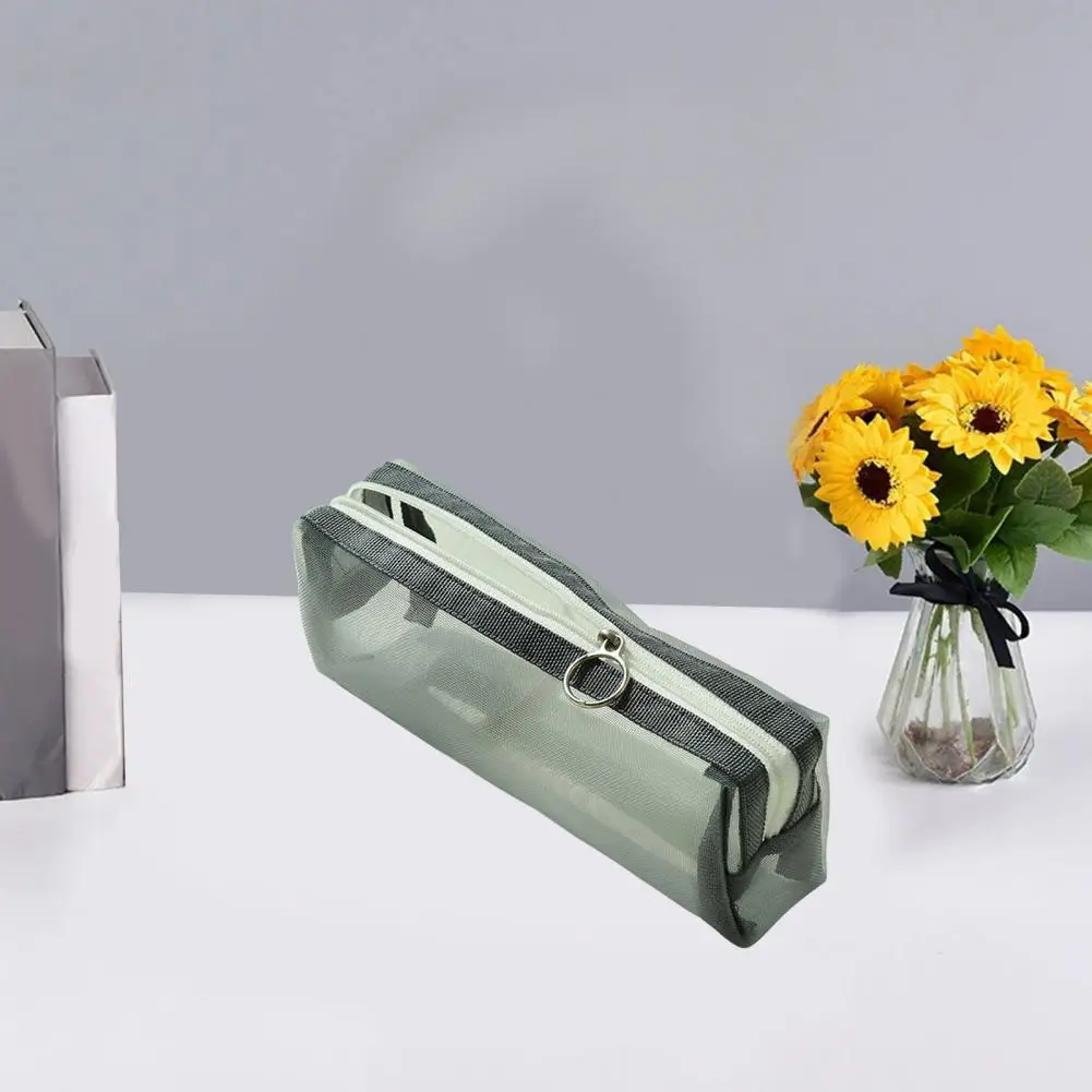 容量ペンシルケース耐久性のある広々としたアルミポーチ、ジッパー付き透明メッシュペンバッグ、学生用文房具収納用
