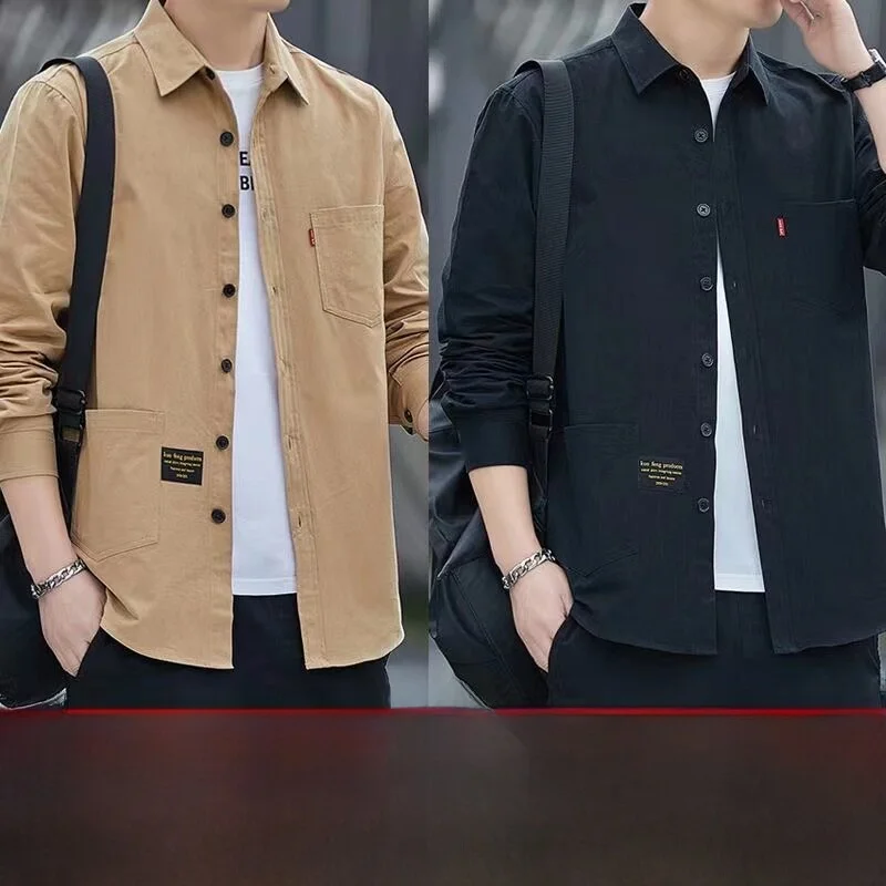 

Men's Casual Long Sleeve Cotton Shirt Workwear Spring Autumn Fashion Outerwear Polyester Fiber Citywalk Style Button Design