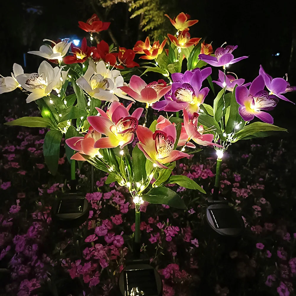 

LED Villa Garden Decoration Outdoor Waterproof Ground Lamp Lawn Simulation Flower 7 Head Solar Orchid Lights