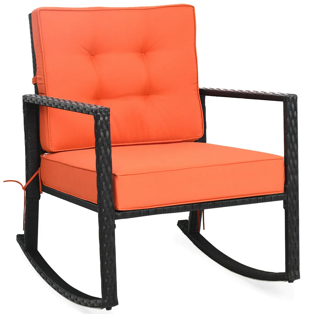 Costway Patio Rattan Rocker Chair Outdoor Glider Wicker Rocking Chair Cushion Lawn Deck