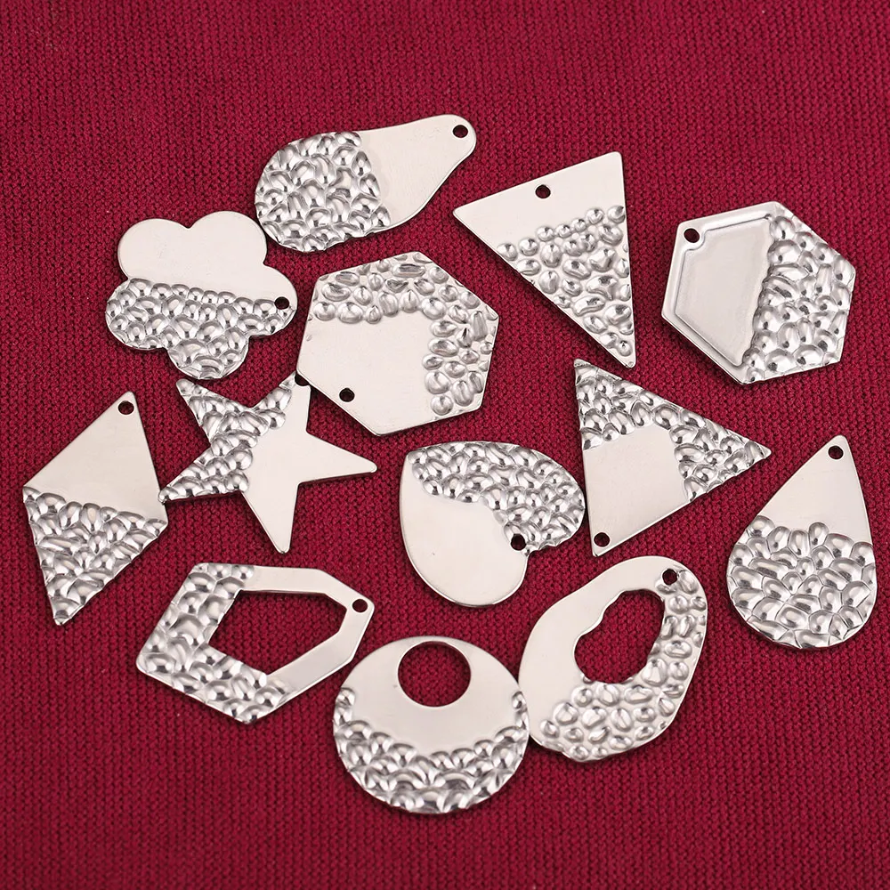 10pcs Geometry Flower Drop Heart Round Charm Connectors Stainless Steel Pendants for DIY Earring Necklace Jewelry Making