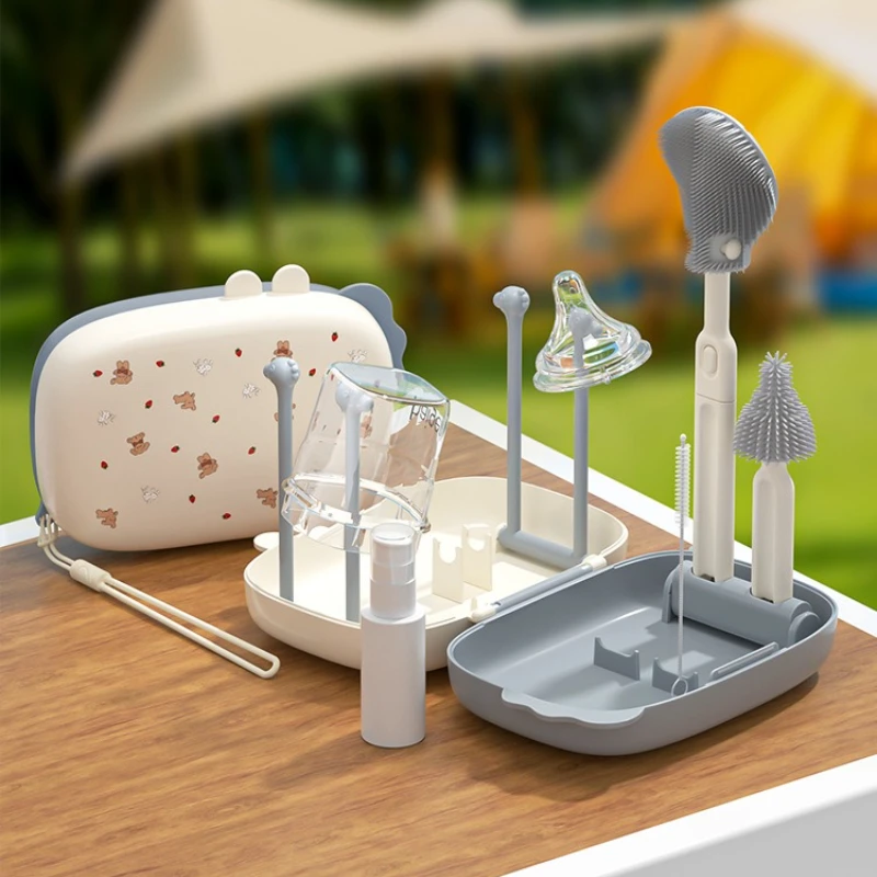 

Портативный набор щеток для чистки детских бутылочек, дорожный ящик для хранения с двусторонней щеткой, 360° ° Дизайн чистки, легкий, простой в использовании