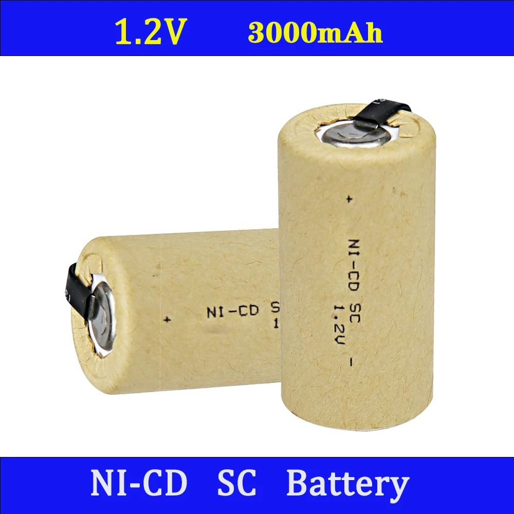 Durable 1.2V Ni-CD SC Battery 3000mAh Long Cycle Life Rechargeable Battery Replacement For Power Equipment Daily Use