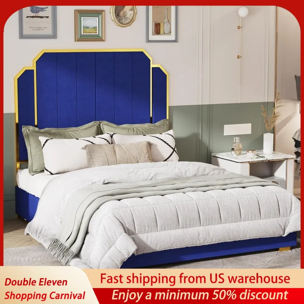 

Queen Size Bed Frame with 59" Upholstered Headboard, No Box Spring Needed, Platform Bed with 4 Storage Drawers