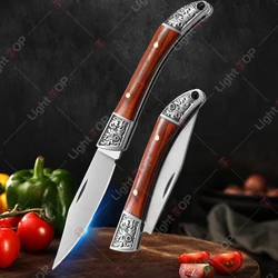 Stainless Steel Folding Pocket Knife Fruit Knife Wooden Handle Multifunctional Meat Cutting for Easy Carrying Kitchen Knives