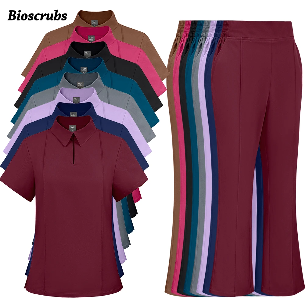 Stretch Nursing Scrubs Uniform Slim Fit Beauty Workwear Operating Room Top+Pant Set Women Medical Anesthesiologist Nurse Clothes