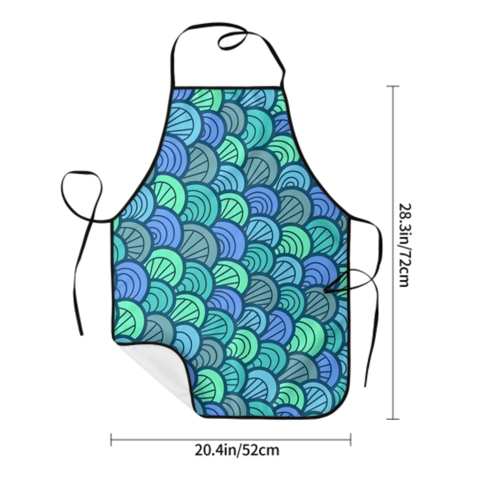 Mermaid Polyester locking hem Apron Home Cooking Baking Kitchen Blue Fish Scale Apron Colorful Colorful