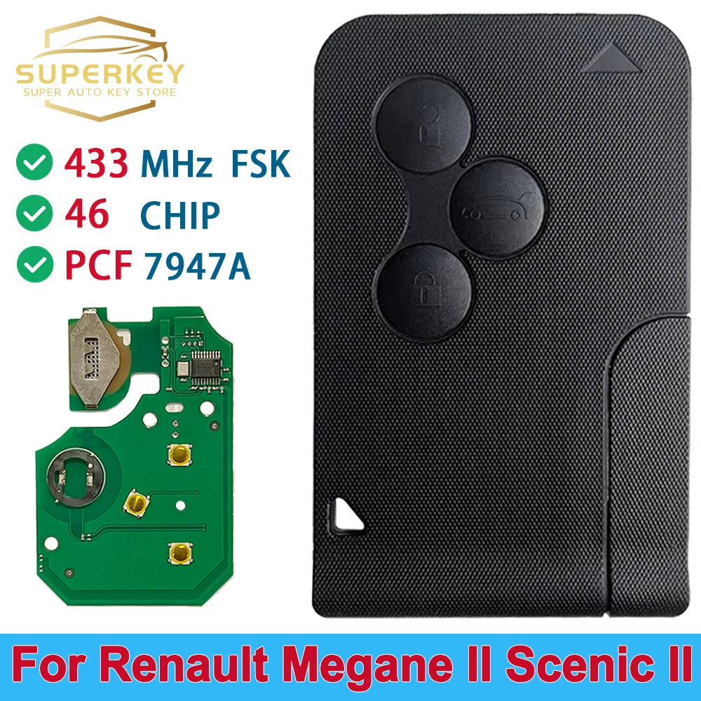 SUPERKEY Remote Card Key 433Mhz 46 Chip PCF7947A For 2003 2004 2005 2006 2007 2008 Renault Scenic II Grand Scenic II Megane II