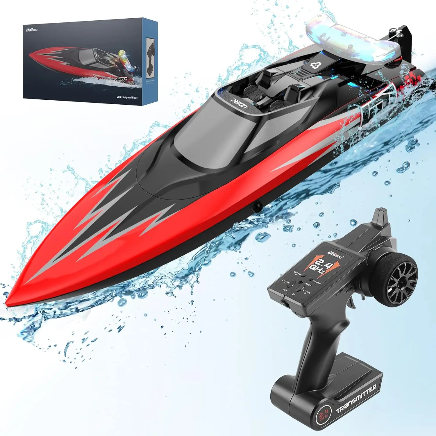 

UDIR/C UDI017 2.4 GHz Large Racing Boats with LED Light Remote Control Boat for Pools and Lakes RC Boat for Adults and Kids