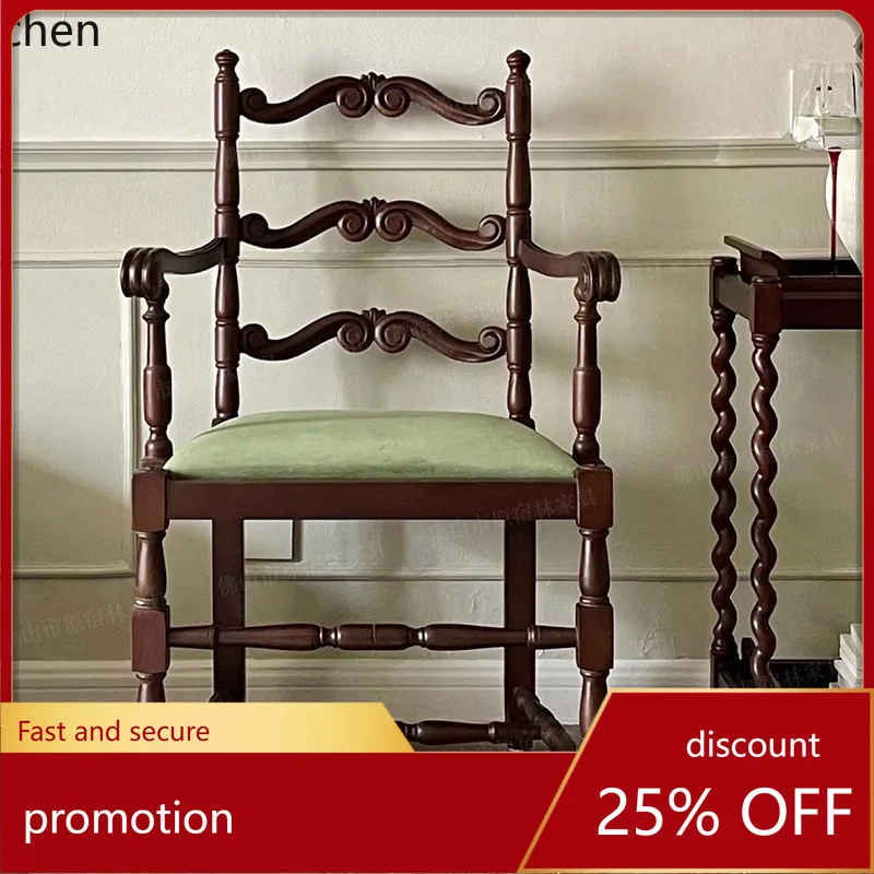 

HXL Solid Wood Dining Chair Carved Natural Wood Makeup Chair Armrest Backrest Desk Chair