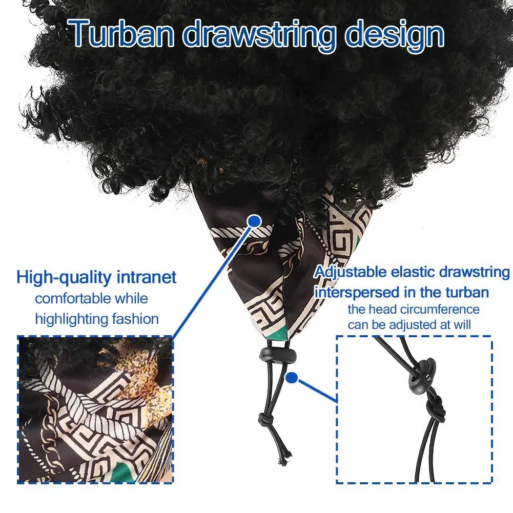 흑인 여성 곱슬 머리 가발, 술 포장 가발, 합성 2-in-1 짧은 아프리카 곱슬 머리 가발, 머리띠 부착