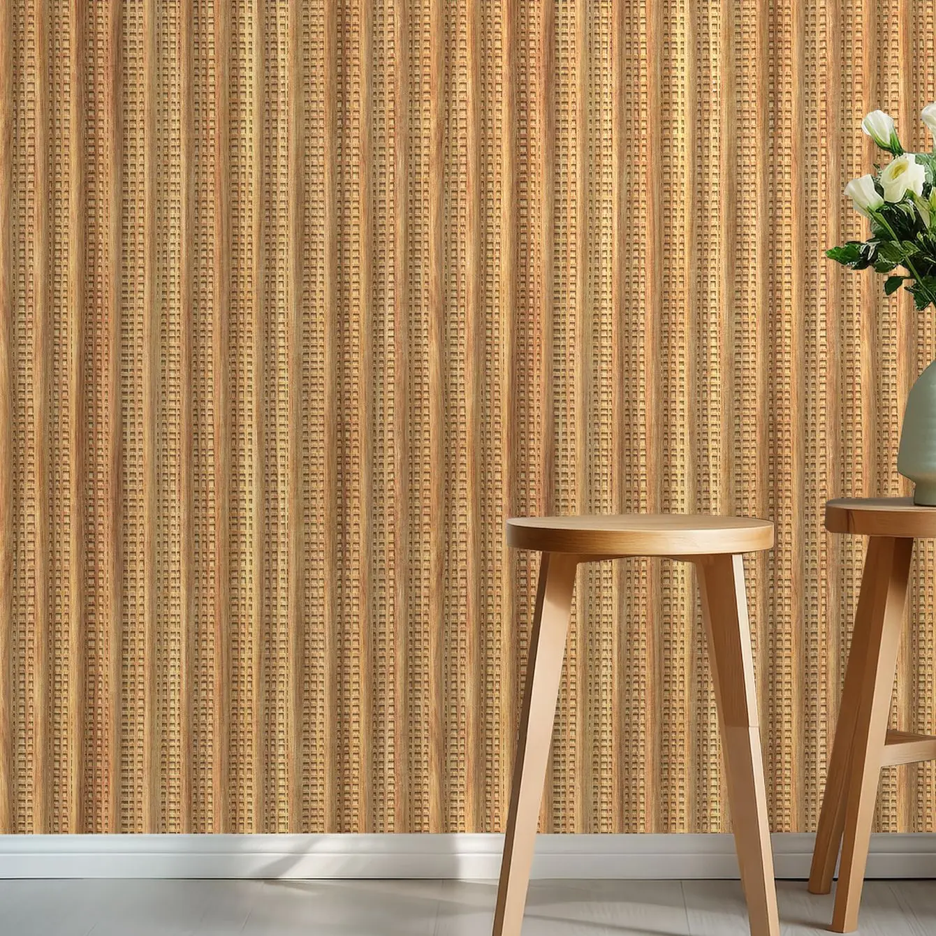 3D Grille Wood Grain Wallpaper Self-adhesive Furniture Renovation Sticker Home Decoration Kitchen Bathroom Waterproof Wall Paper