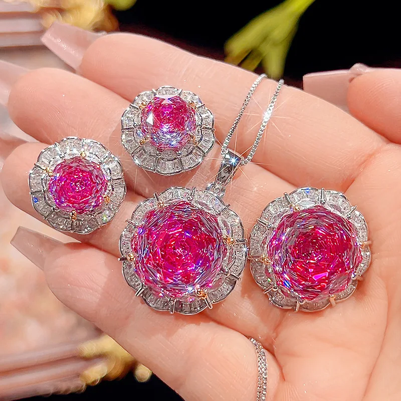 

Jewelry set with gold-plated rose cut dragon fruit color, elegant and light luxury style for women16-10m
