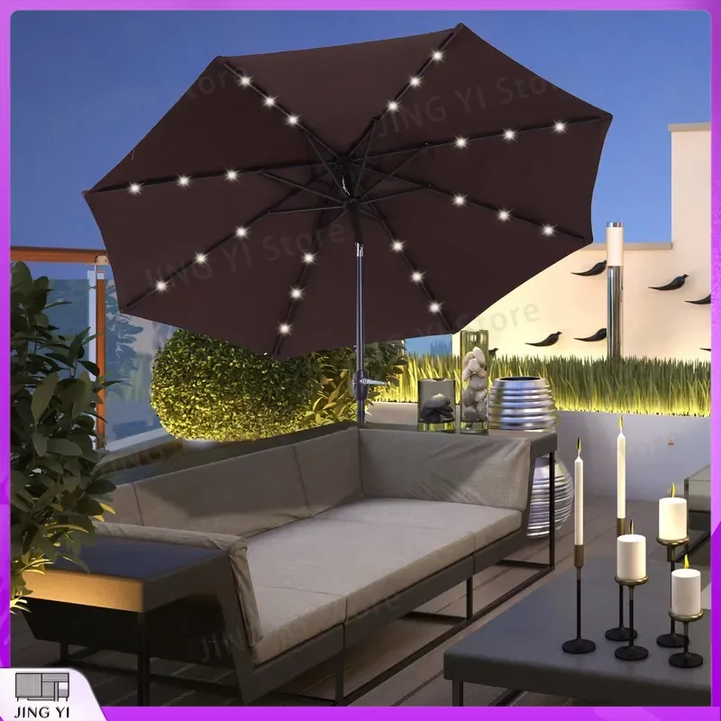 2.7m Solar Powered LED Garden Umbrella with 24 Lights Tilt Adjustable Outdoor Patio Sun Shade for Party Event Manual