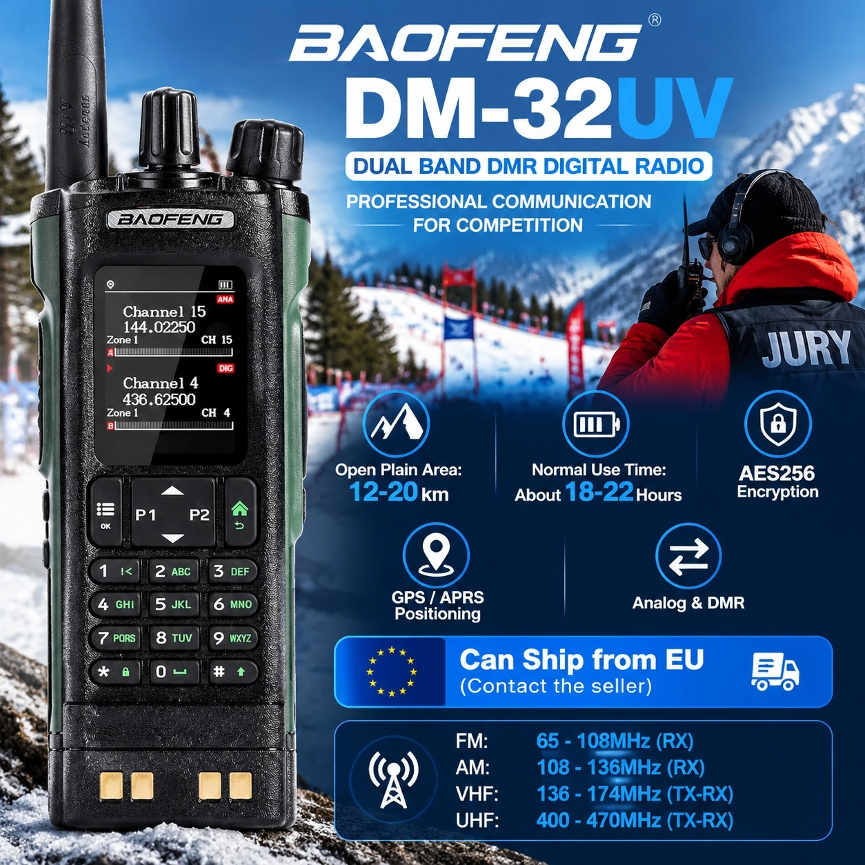 Bulk Order Price Negotiable BAOFENG DM-32UV DMR Radio Dual Band Walkie Talkie VHF UHF AES Encryption GPS Digital Two Way Radio