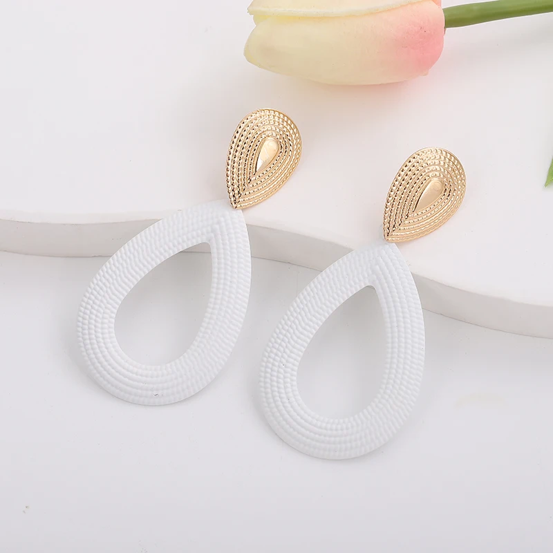 European Big Water Drop Earrings for Women Colorful Hyperbole Female Earrings Gold Color Top Ethnic Wedding Ear Jewelry bijoux