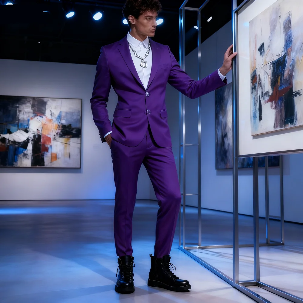 

Men's Fuchsia Tuxedo 2-Piece Two-Button Formal Suit Business Unique Single Breasted Notched Lapel Men's Clothing