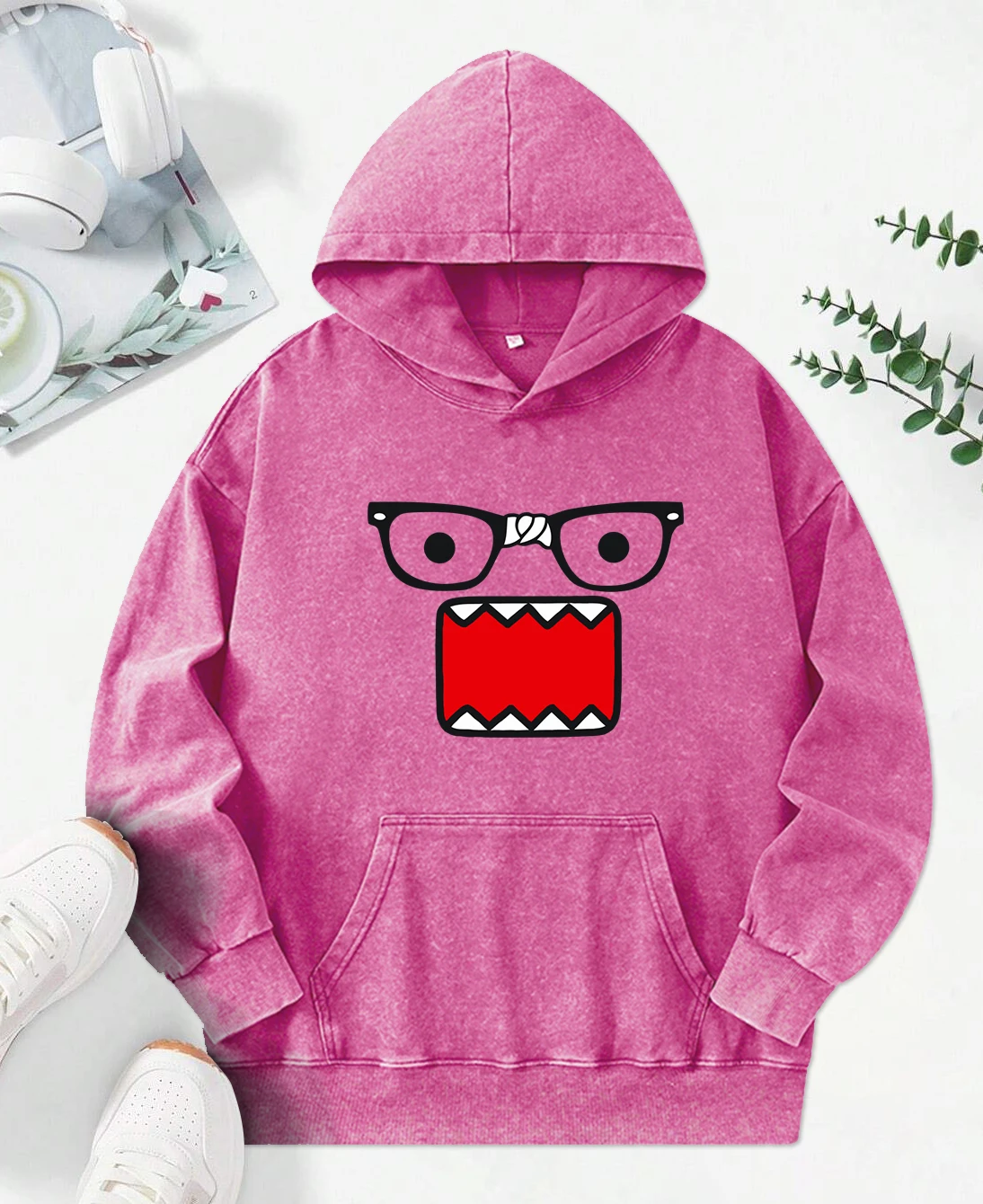 Glasses Surprised Big Mouth Printing Women Washed Hoodies Soft Cotton Clothing Loose Fashion Hoody Casual All-Match Pullovers