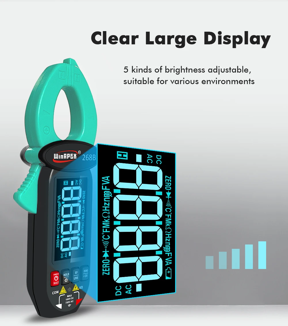 WINAPEX DC AC 0,1 mA Hochpräzises Zangenmessgerät True RMS Digitalmultimeter mit Stromleckerkennung von Haushaltsgeräten – Detail 6