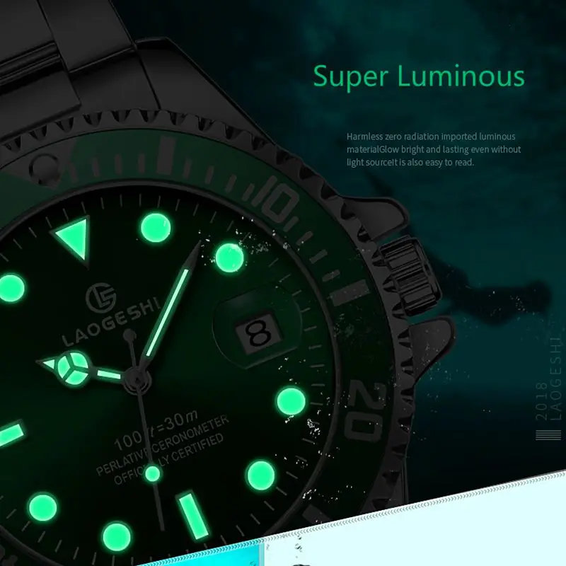 Watch Men Automatic Mechanical Watches Clock Fashion Sport Diving Watch 100ATM Waterproof Luminous Watches Mens Green Dial Clock