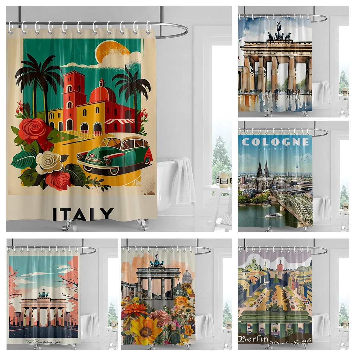 Vintage Landscape Shower Curtain Waterproof Mildew Resistant Fabric Home Hotel Bathroom Decorative Shower Curtain 200x180cm