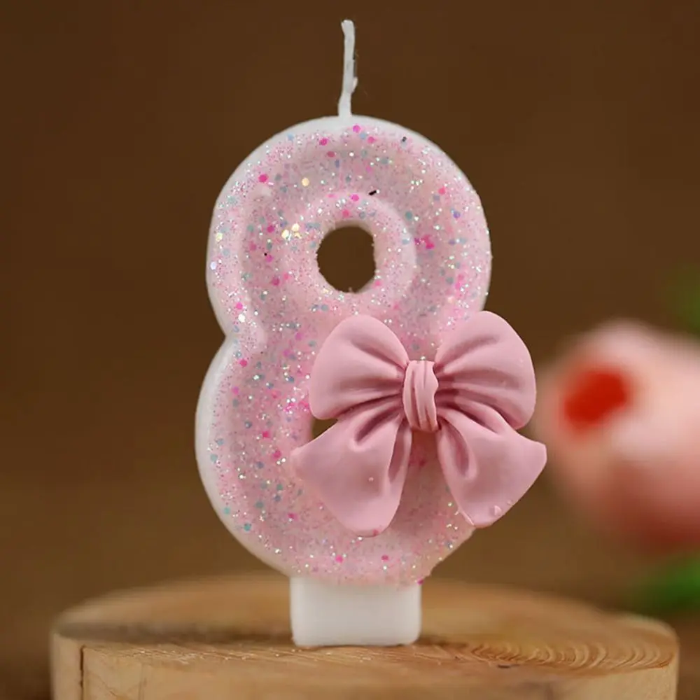 Creative Number Birthday Candles Eco-friendly Pink Extended Big Number Candle Any Celebration Bow Knot Cake Topper Decoration