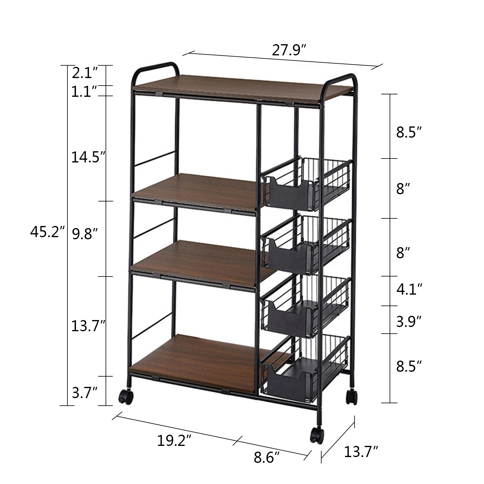 71 x 35 x 115 cm 4 Tier Cart Microwave Oven Rack Free Standing Utility Workstation Stand Shelf Storage Holder