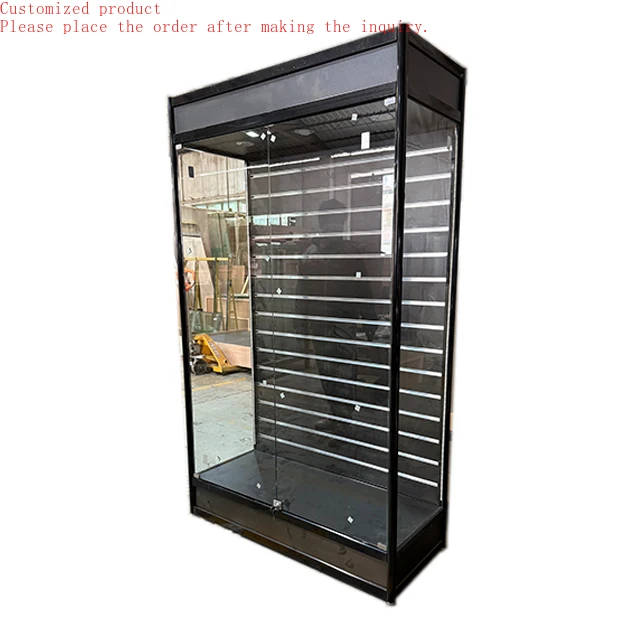 

Custom.Factory New Style Aluminum Frame Style Lockable Black Color Slat Wall Guitar Display Cabinet for Hanging Musical Instrume