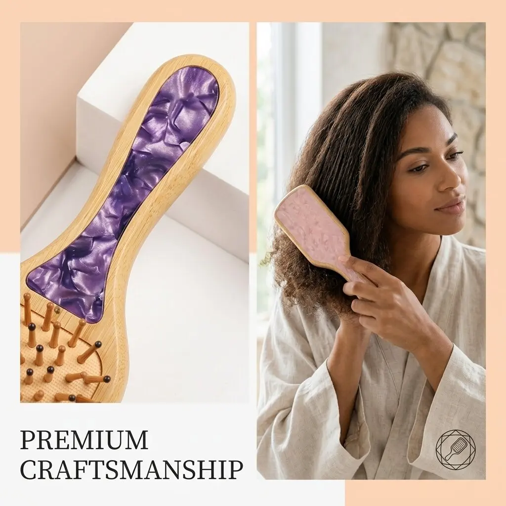 Natural Wooden Cushion Hairbrush Aesthetic Shell Detangling Head Massage Hair Comb Women Self Care Hair Care Styling Tool