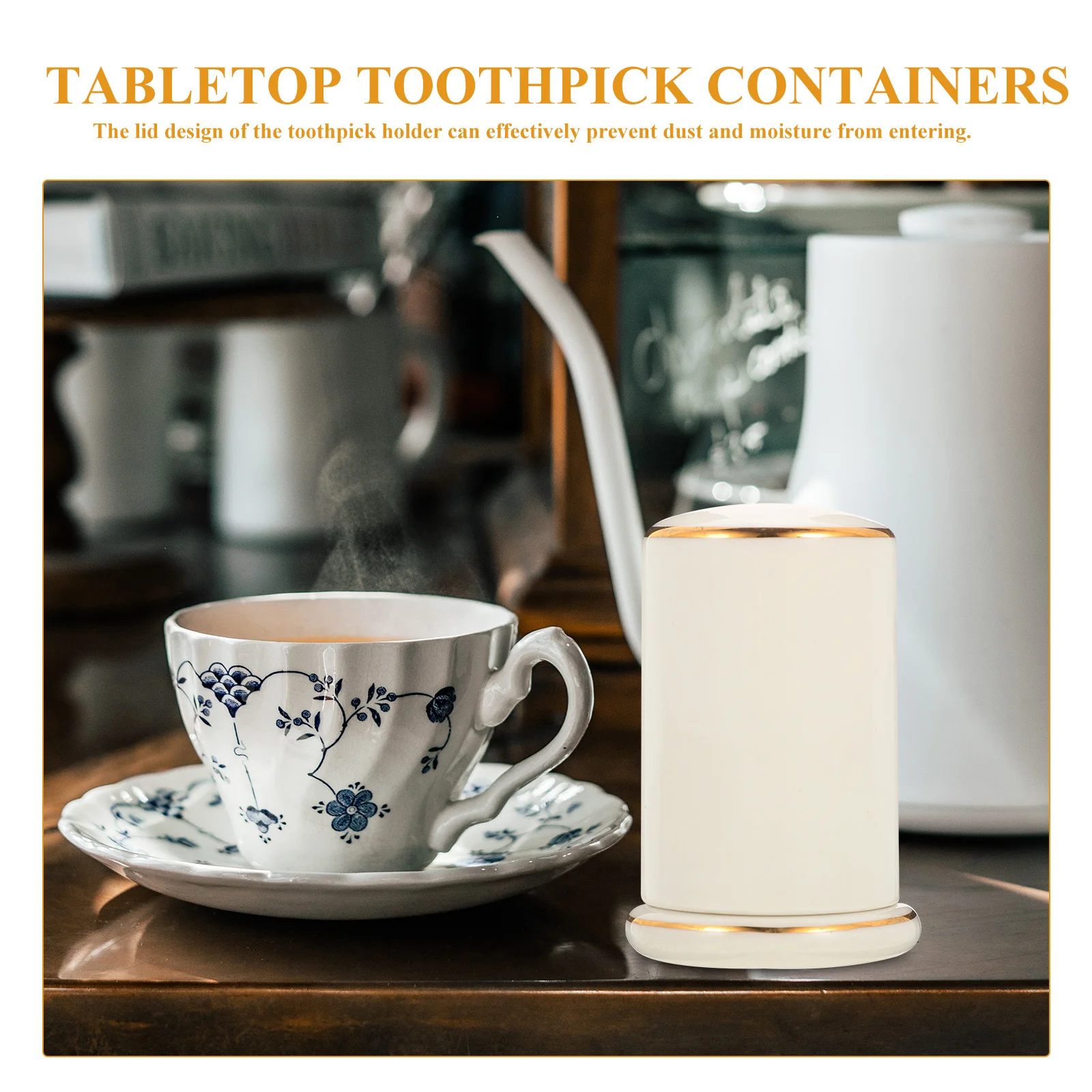 

Delicate Ceramic Toothpick Box Reusable Household Container Daily Accessory Multi-Function Design Dust Moisture Proof